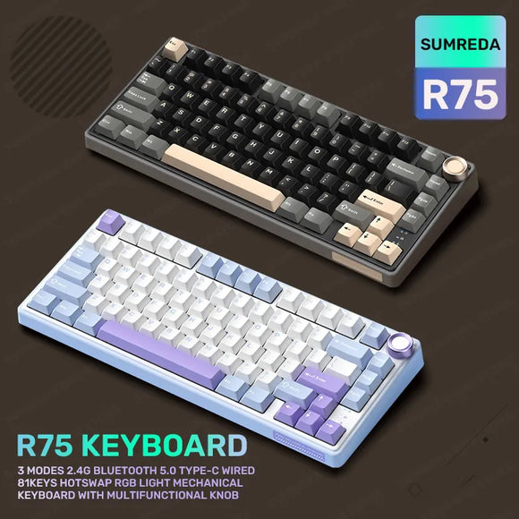 SR75 Gaming Mechanical Keyboard 81Key 2.4G Bluetooth Wireless/Wired Keyboard RGB HotSwap Gamer GASKET Structure Keyboard teclado